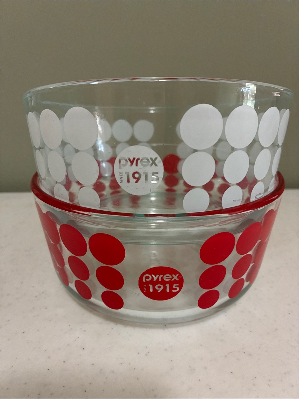 Pyrex Red and White Polka Dot Glass Bowls (Set of 2)